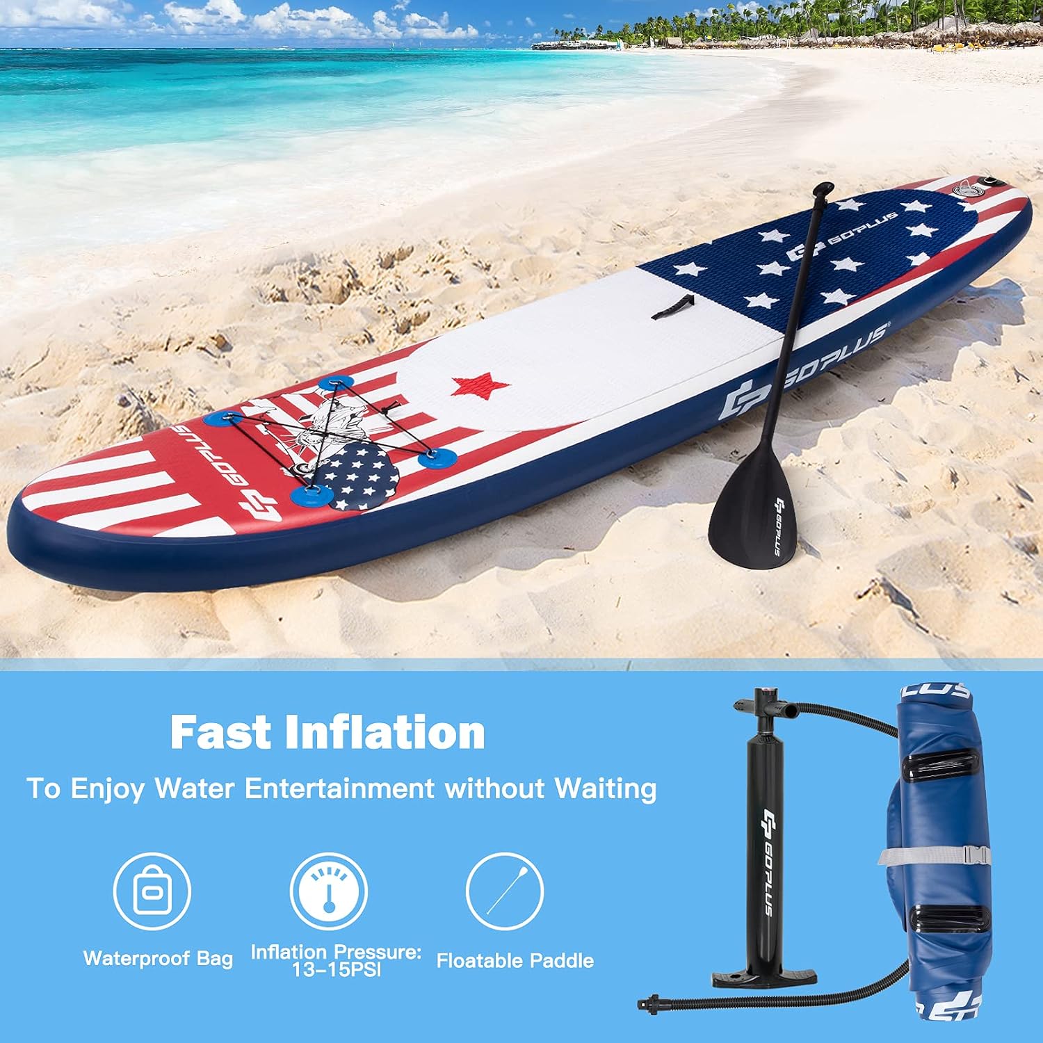 Goplus Inflatable Stand Up Paddle Board, 10FT/10.5FT/11FT SUP with Accessory Pack, Adjustable Paddle, Carry Bag, Fin, Hand Pump, Leash, Repair Kit