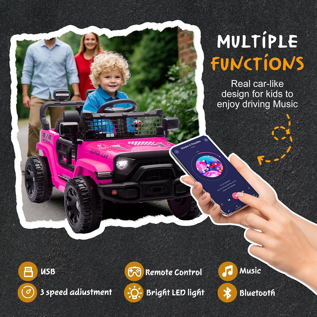24V Ride On Jeep Car, Toddler Ride On Toys w/Parents Remote Control, One Seat Electric Car for Kids 2-4 with 4-Wheel Suspension, Bluetooth, Music, 1.86-3.11MPH Adjustable Speed, Pink