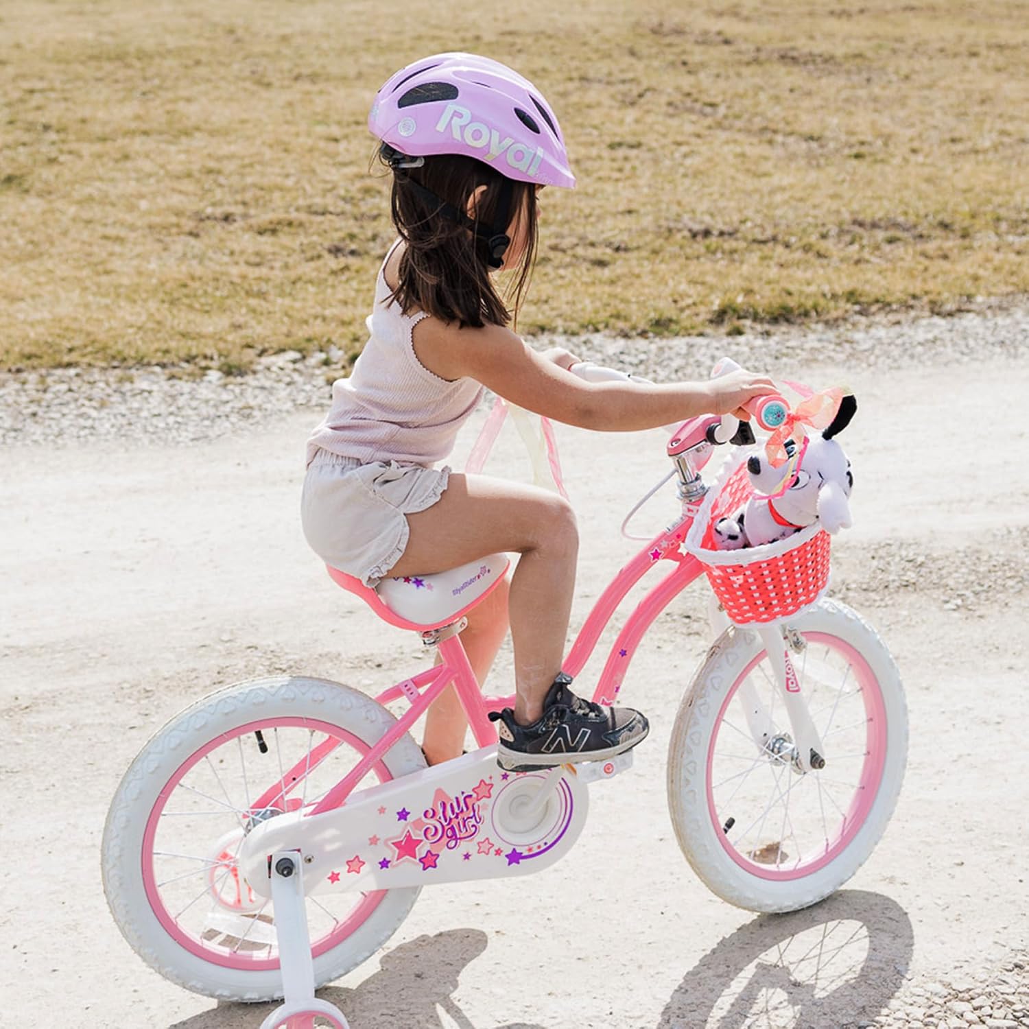 RoyalBaby Girls Bike with Training Wheels and Kickstand, Stargirl Kids Bicycle 16 Inch Toddlers to Big Kids 4-7 Years, Coral Red