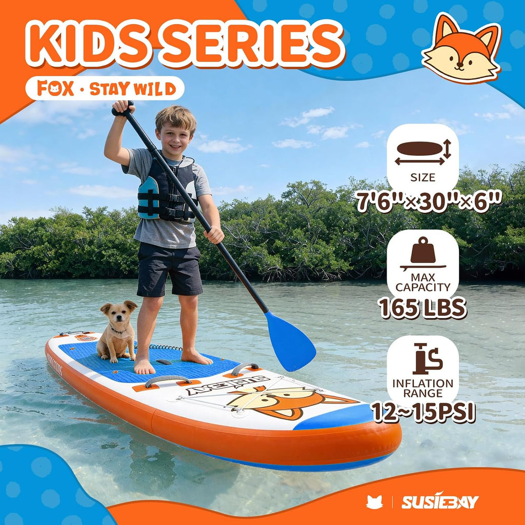 Kids Inflatable Stand Up Paddle Board with SUP Accessories,Wide Stable Design,Non-Slip Comfort Deck, Inflatable Paddle Board for Kids & Children