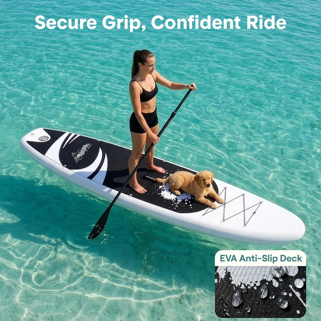 SereneLife Inflatable Stand Up Paddle Board with Premium SUP Accessories - Wide Stable Design with Non-Slip EVA Deck Pad