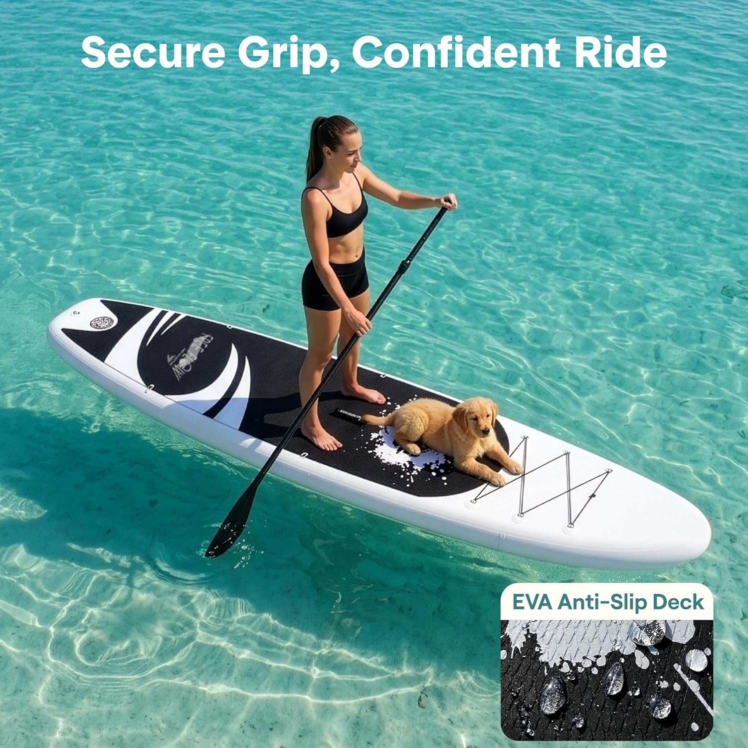 SereneLife Inflatable Stand Up Paddle Board with Premium SUP Accessories - Wide Stable Design with Non-Slip EVA Deck Pad