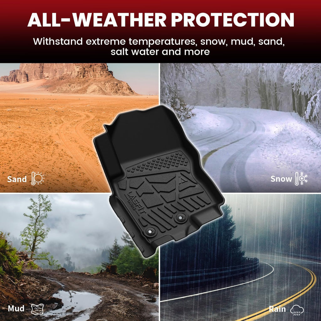 LASFIT Floor Mats for Nissan Frontier 2009-2021 King Cab (Not Fit Crew Cab), All Weather TPE Custom Fit Easy Clean Durable No-Curling Floor Liners for Frontier 1st & 2nd Row Car Mats, Black