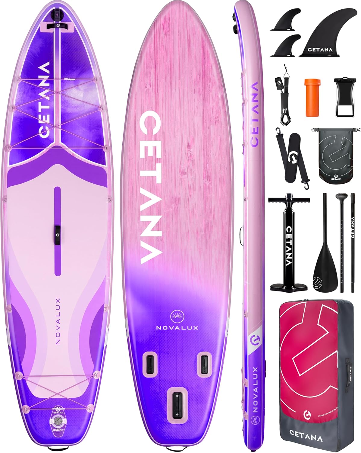 CETANA 11'6×35' Extra Wide Inflatable Paddle Board,Stand Up Paddle Board for Beginner,450lb Capacity SUP for Family with Safety Leash,3 Removable Fins,Dual-Action Pump& Floating Paddle