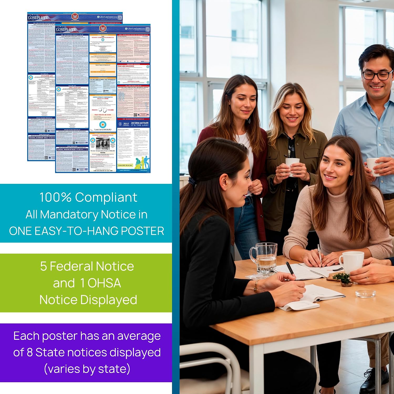 Illinois 2026 Labor Law Poster – State & Federal Compliance – OSHA, EEOC, FMLA, Minimum Wage – Durable, Laminated & Waterproof Workplace Employment Poster – Made in USA – 26' x 39.5', 5-Pack