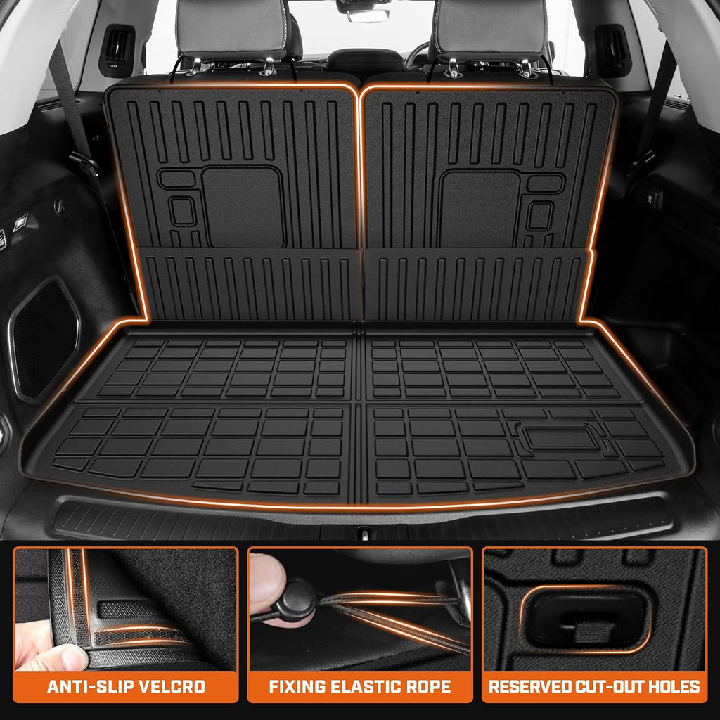 Mixsuper Floor Mat & Cargo Liner for Jeep Grand Cherokee L 2021-2026 (6-Seats w/o 2nd Row Center Armrest Only),All Weather TPE Floor mat with Backrest and Door Sill Guards Grand Cherokee L Accessories