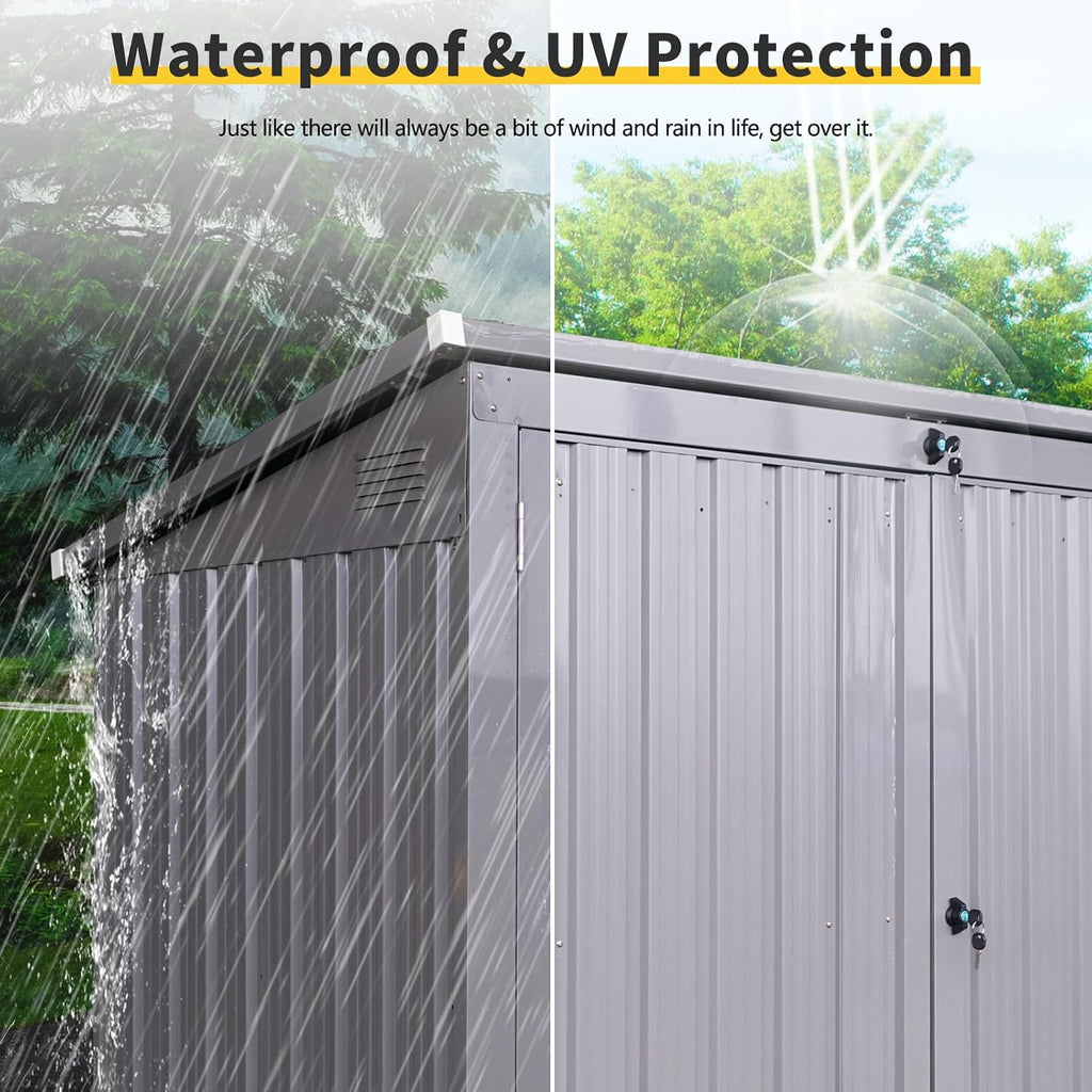 JT Double Garbage Bin Shed, 62' x 40' x 53' Outdoor Storage Shed with Lockable Door, Waterproof Galvanized Garbage, Metal Trash Can Storage for Garden Patio, Backyard, Lawn, Grey