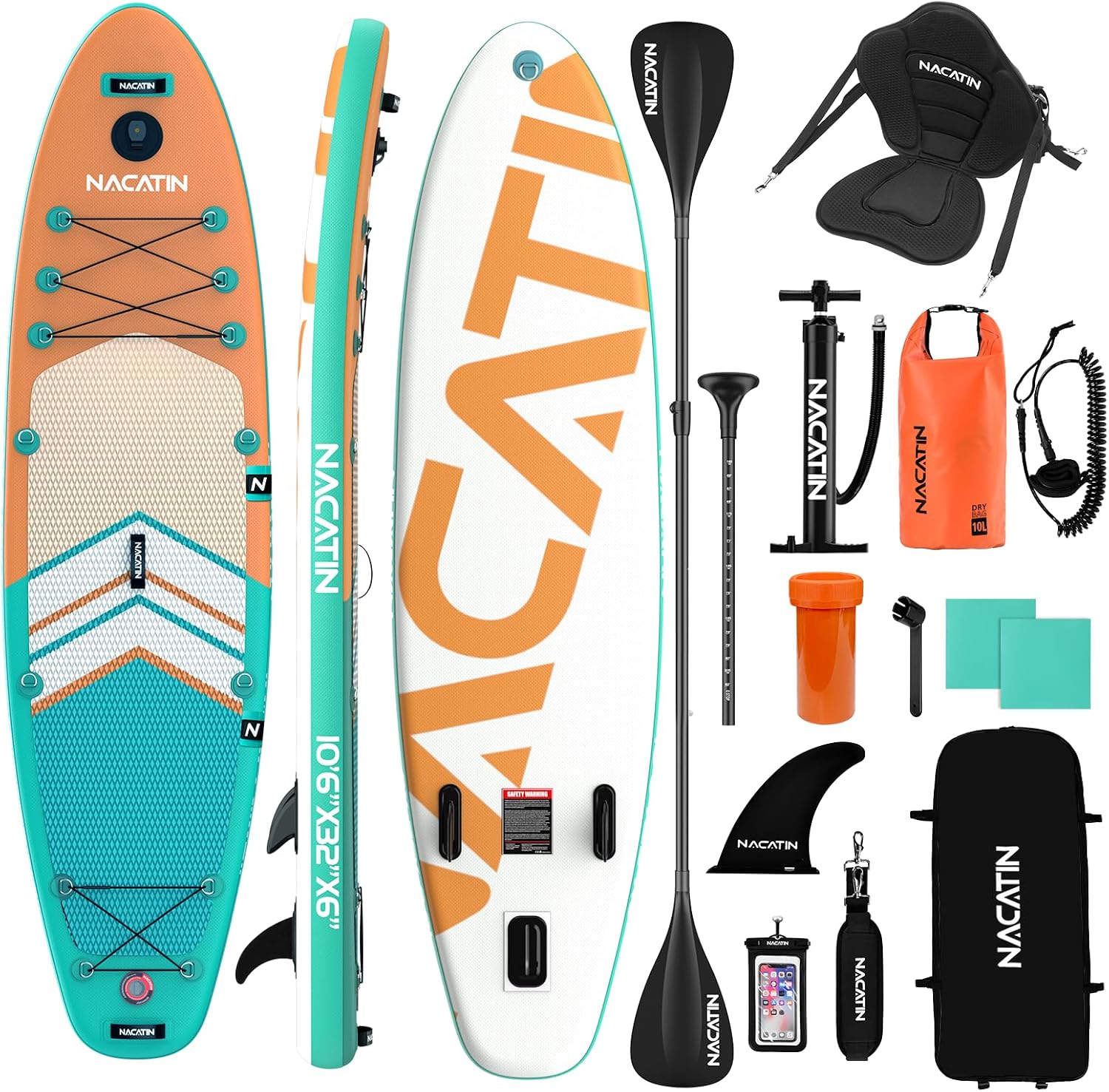 NACATIN Inflatable Stand Up Paddle Board,10'6'Upgrade Version Blow Up Paddle Boards for Adults with Premium SUP Accessories& Backpack,Adjustable Paddle,Camera Mount,Hand Pump, for Lake, River, Yoga