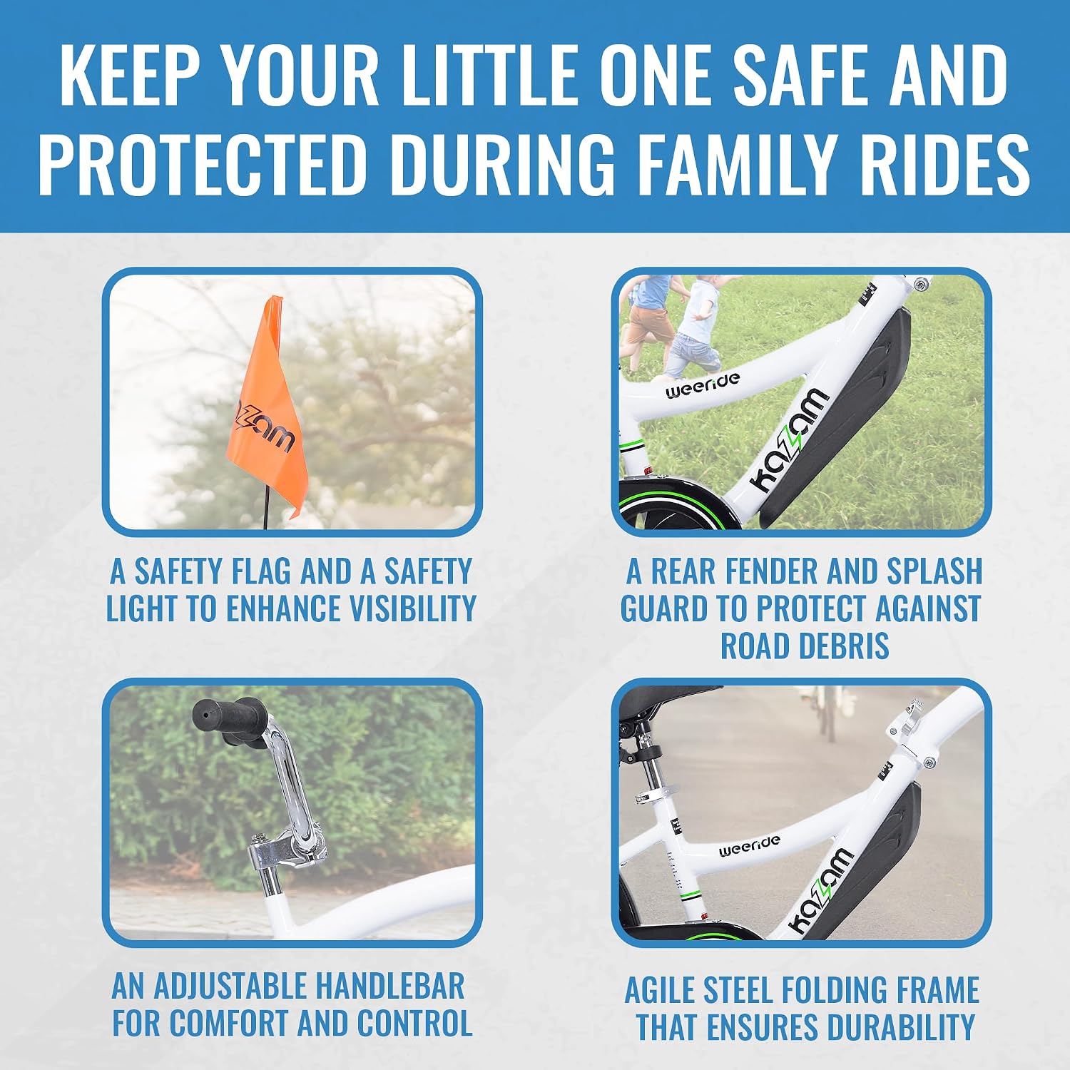 KaZAM Co-Pilot Bike Trailer - 20 Inch Bike Trailer with Adjustable BMX Stem and Handlebar - Lightweight Aluminum Frame and Padded Saddle for Cycling - Perfect for Family Rides
