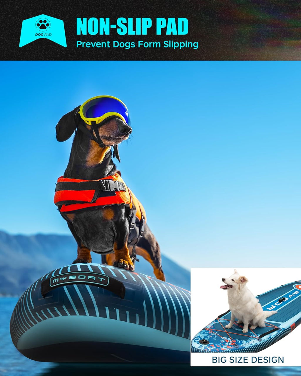 MYBOAT 11'6'×34'×6' Extra Wide Inflatable Paddle Board, Stand Up Paddle Board for Fishing, Sup Board with 3 Removable Fins, Dual Bungees, Camera Mount, Hand Pump, Strong Paddle,Leash