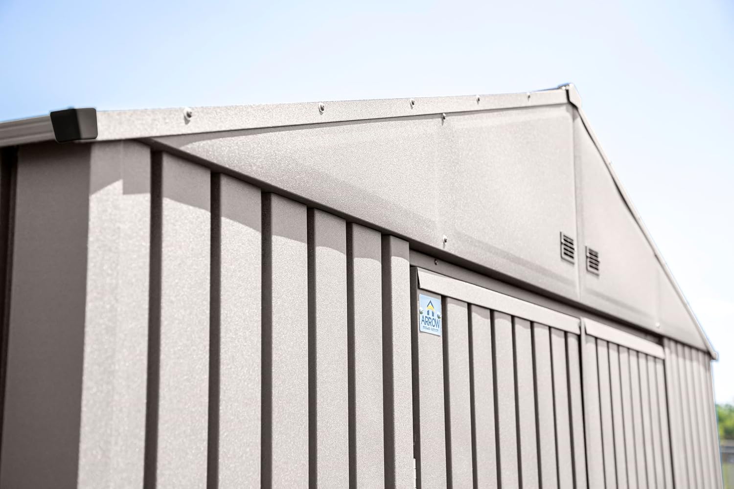 Arrow Shed Elite 14' x 16' Tall Outdoor Steel Storage Shed with High Gable and Lockable Doors Storage Building, Cool Grey
