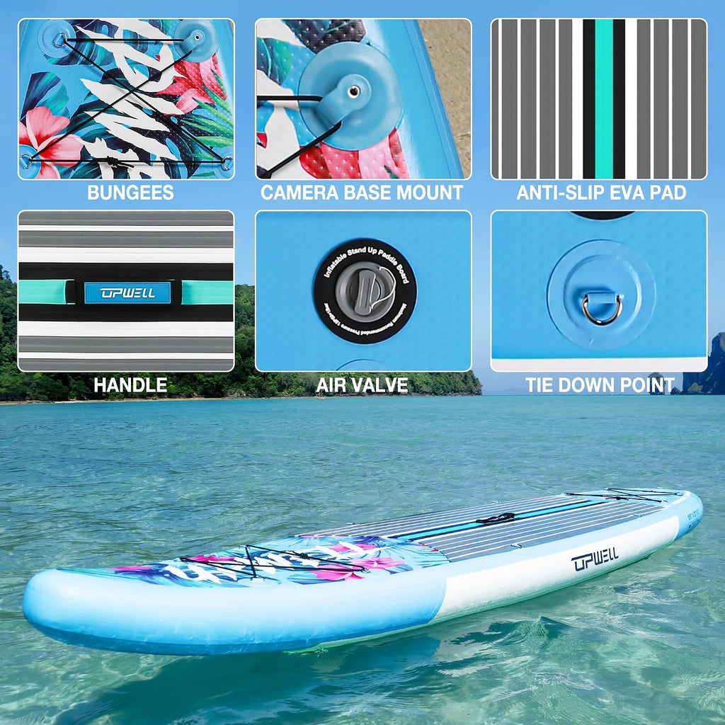UPWELL 10'6'/11'/11'6' Inflatable Paddle Board, Stand Up Paddlboard for Youth & Adults, Stable Design, Premium SUP Accessories, Backpack, Leash, Hand Pump, Fins