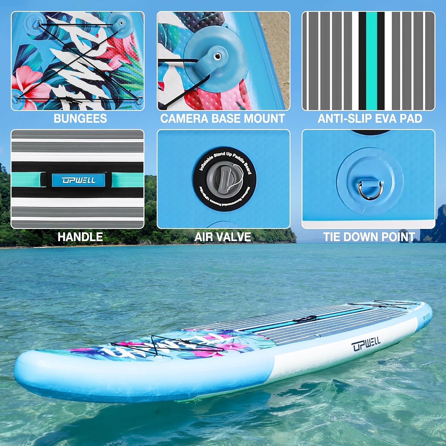 UPWELL 10'6'/11'/11'6' Inflatable Paddle Board, Stand Up Paddlboard for Youth & Adults, Stable Design, Premium SUP Accessories, Backpack, Leash, Hand Pump, Fins