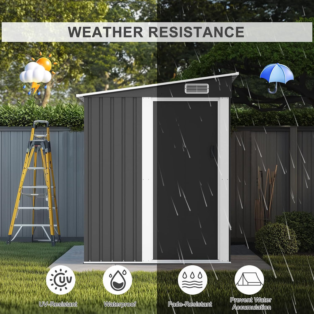 VINGLI Outdoor Storage Shed, 7x5 FT Metal Shed with Sliding Door, Air Vent, Patio Storage House with Sloping Roof, Weatherproof Tool Shed for Patio, Garden, Yard, Outside Use, Black