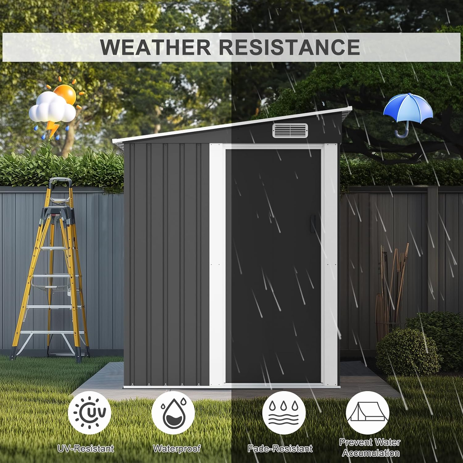 VINGLI Outdoor Storage Shed, 7x5 FT Metal Shed with Sliding Door, Air Vent, Patio Storage House with Sloping Roof, Weatherproof Tool Shed for Patio, Garden, Yard, Outside Use, Black