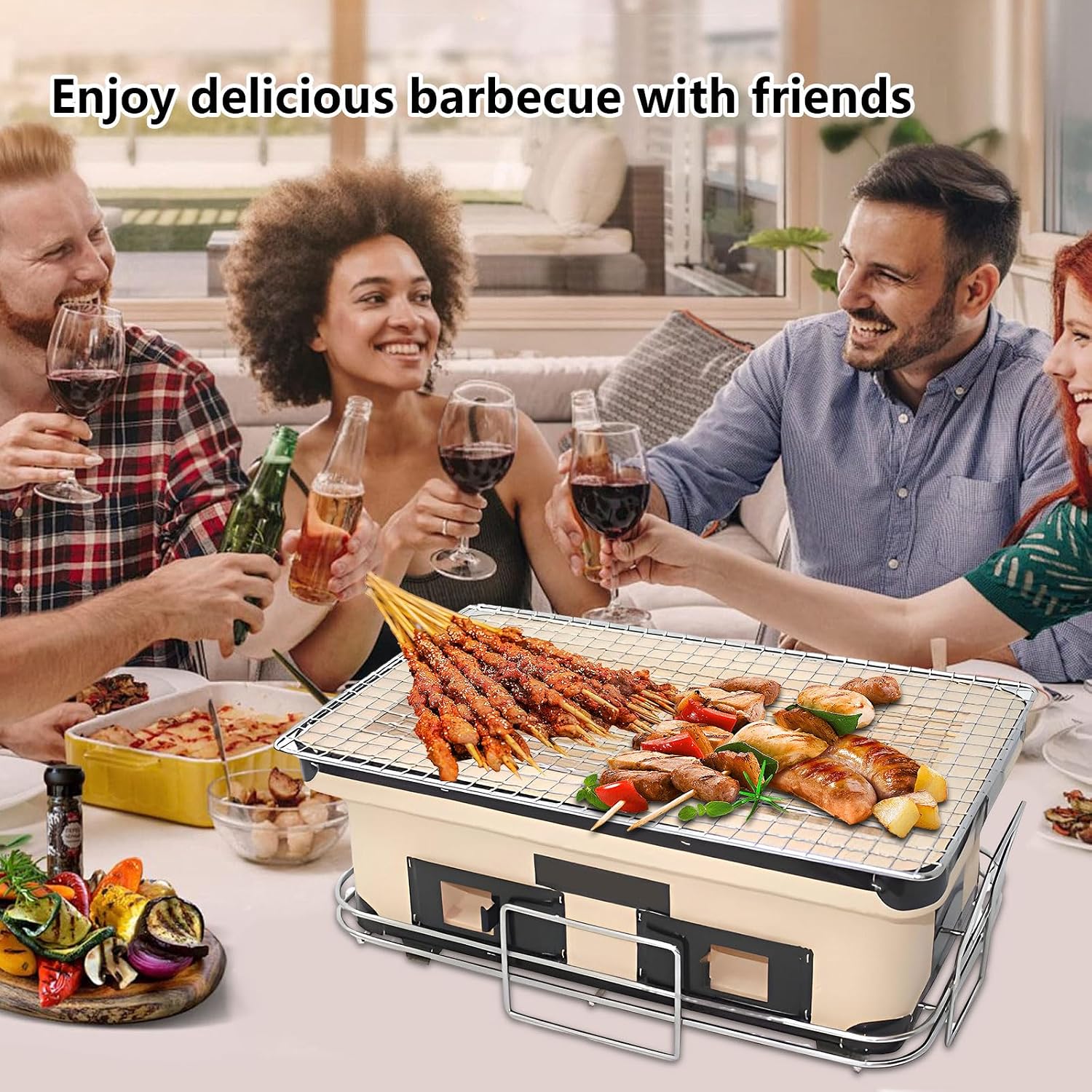 AIZYR Portable BBQ Grill Japanese Barbecue Grill Handmade Using Clay, Tabletop BBQ Charcoals Stove Yakitori Grill for Outdoor Picnic Camping Backyard