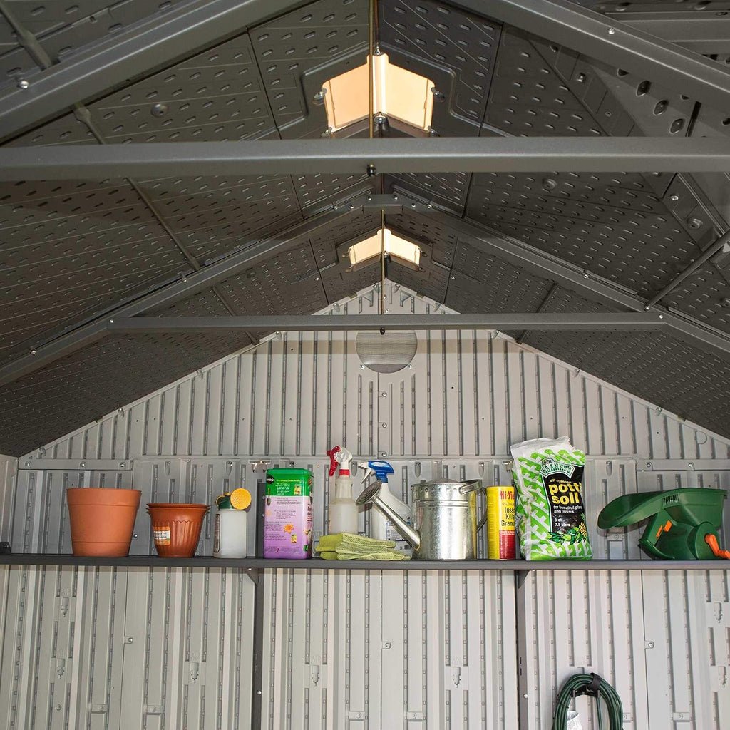 Lifetime 10×8 Ft. Outdoor Storage Shed, Dual‑Wall HDPE with Steel‑Reinforced Structure, Side‑Entry Doors with Windows, Skylight, Screened Vents, Adjustable Shelves, Slip‑Resistant Floor, UV‑Protected