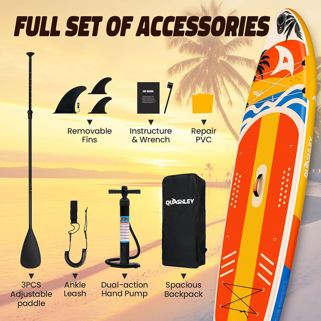Quashley Inflatable Paddle Board Extra Wide Stand Up Paddleboards 11'×34' with All Premium Paddle Board Accessories,Inflatable SUP for Adults/Family,Beginner-Friendly,Removable Fin,Hand Pump