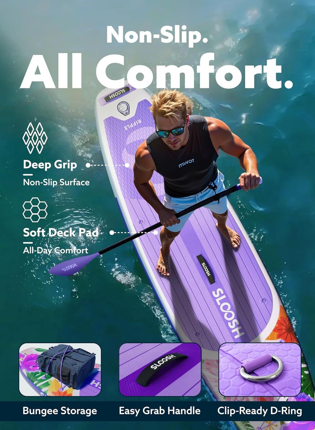 SLOOSH Inflatable Stand Up Paddle Board, 10'6' Paddle Boards with Premium Accessories, Non-Slip EVA Deck, Ultra-Light Carry Bag Pump, Ripple SUP for Youth & Adults of All Skill Levels