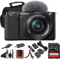 Sony ZV-E10 Mirrorless Camera Black with 16-50mm Power Zoom Lens (ILCZV-E10L) – 24.2 MP APS-C Sensor, 4K Video, Vari-Angle Screen w/ 64GB Memory Card, Bag, Card Reader and More