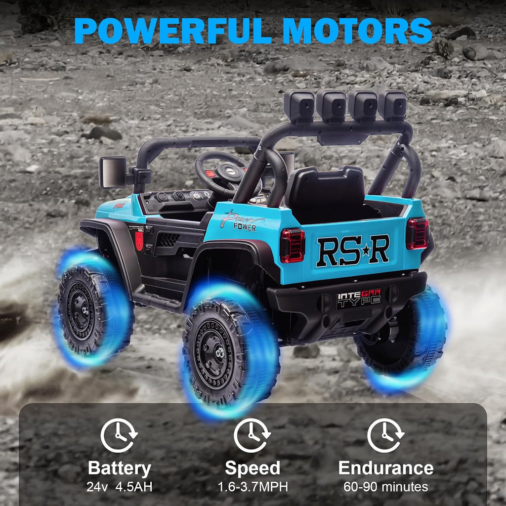 RunFast 24v Kids Ride on Car with Parent Remote Control,Electric Ride on Toys for Kids 3-5,3.7mph Max Speed,Battery Powered,Large Seat with Safety Belt,Aux Port,Gift for Boy&Girl(Blue, 24V)
