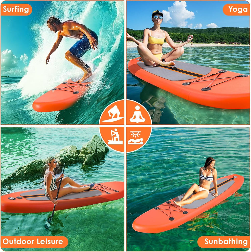 Clevich 10FT Stand Up Paddle Board, Inflatable Paddleboard with SUP Accessories & Carry Bag, Paddle, Hand Pump, Non-Slip Deck, Repair Kit,Leash, 400LBS