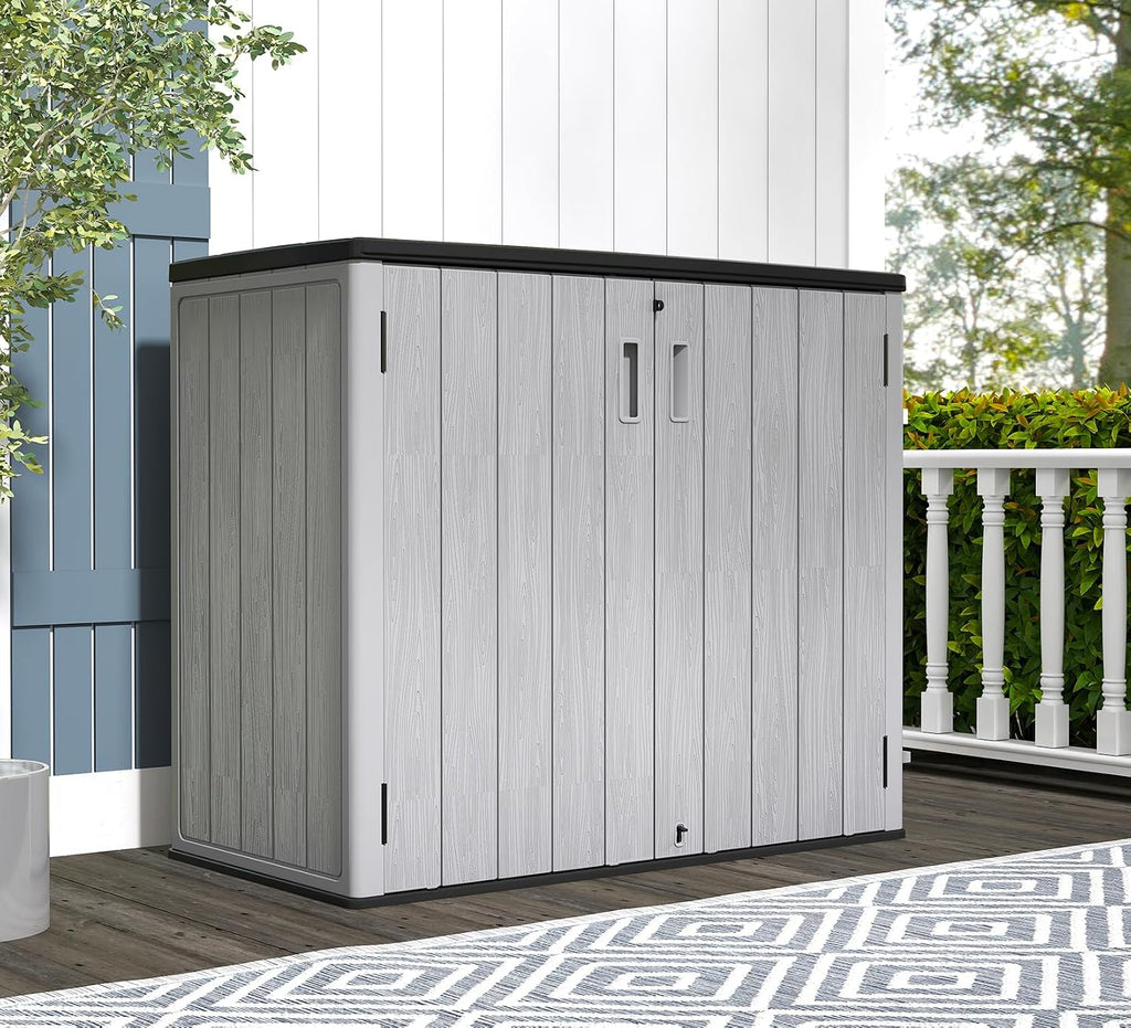 ZZM 37 Cu.ft Outdoor Storage Shed with Floor HDPE Double-Wall Resin Sheds Outdoor Storage, Lockable Weatherproof Storage Cabinet Fit for Garden Tools, Garage can, Bike, Patio Furniture, Grey