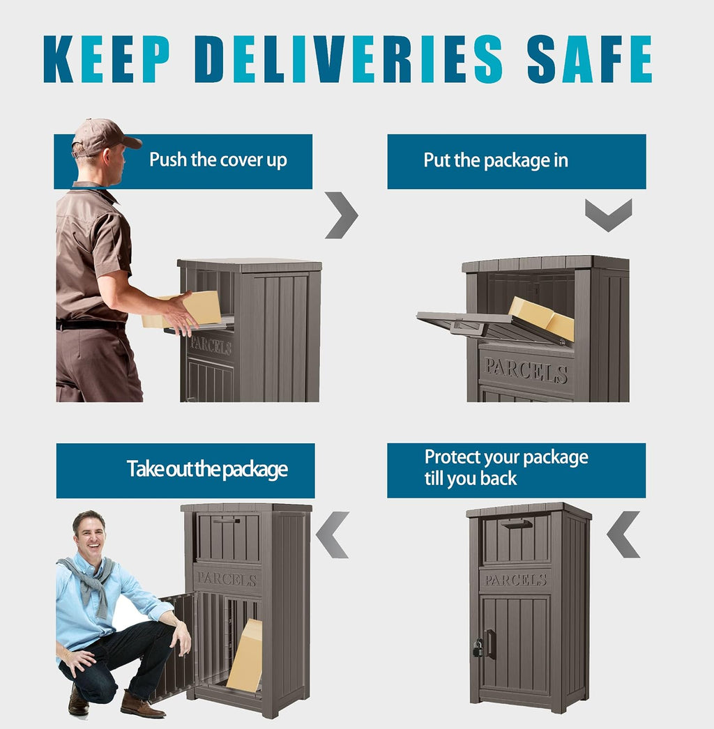 LHBGO Package Delivery Box for Outside, Outdoor Storage with Lockable Secure, Anti-Theft Parcel Drop Boxes Outdoor Package Delivery and Waterproof for Porch, House, Curbside