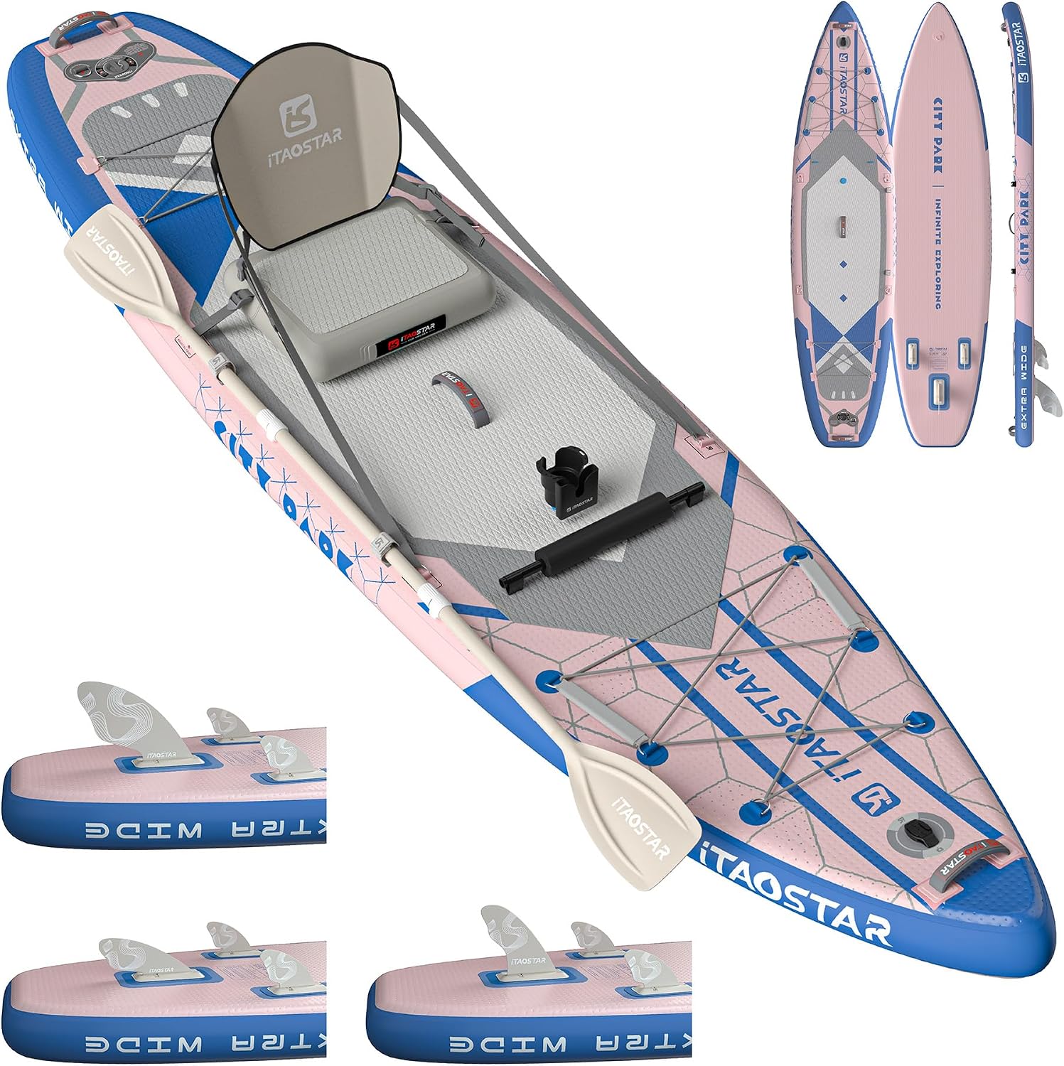 iTAOSTAR City Park 12'×35' Extra Wide Paddle Board with Seat, One-Stop Premium SUP Board Gears, Tailored 5 Fins, Stable Inflatable Stand Up Paddle Boards for Youth/Adults of All Levels