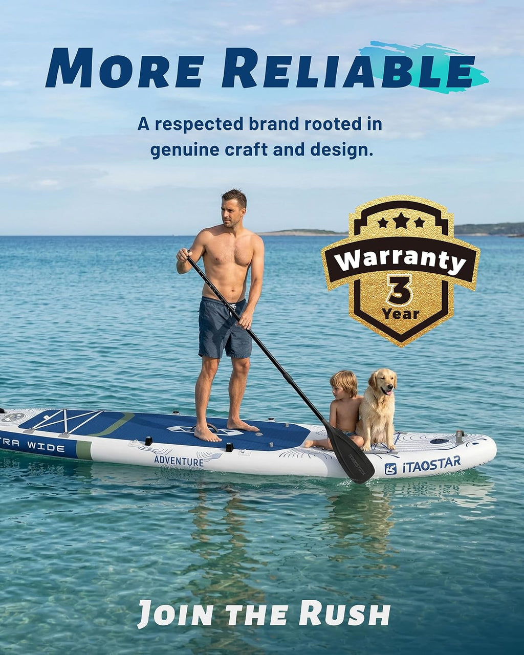 iTAOSTAR Adventure 12' × 35'/39' Inflatable Stand Up Paddle Board with Seat, Extra Wide SUP Board with 5 Fins Stable Design for Adults, Youth, All Skill Levels, Lakes, Oceans & Fishing