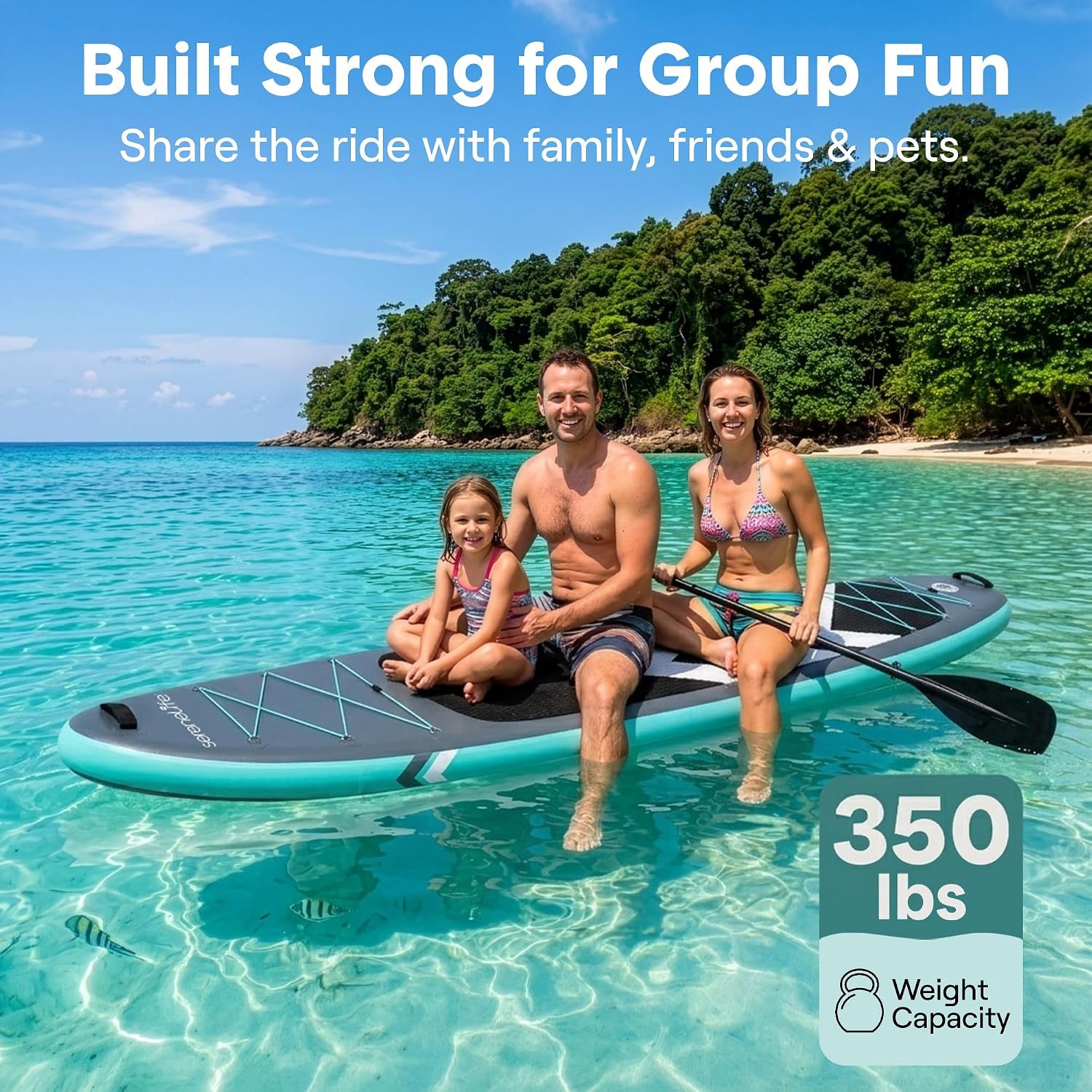SereneLife Ultra-Light Inflatable Stand Up Paddle Board with Premium SUP Accessories - Extra Wide Stable Design with Non-Slip EVA Deck Pad for Youth and Adults of All Skill Levels - 350 lbs Capacity