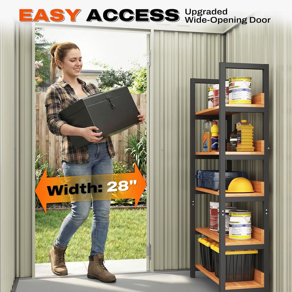 Quictent 5x3 FT Outdoor Storage Shed, Metal Garden Tool Shed with 2-Way Sloping Roof & 28' Wide Lockable Door, Waterproof Galvanized Steel for Backyard Garden Patio Lawn, Dark Gray