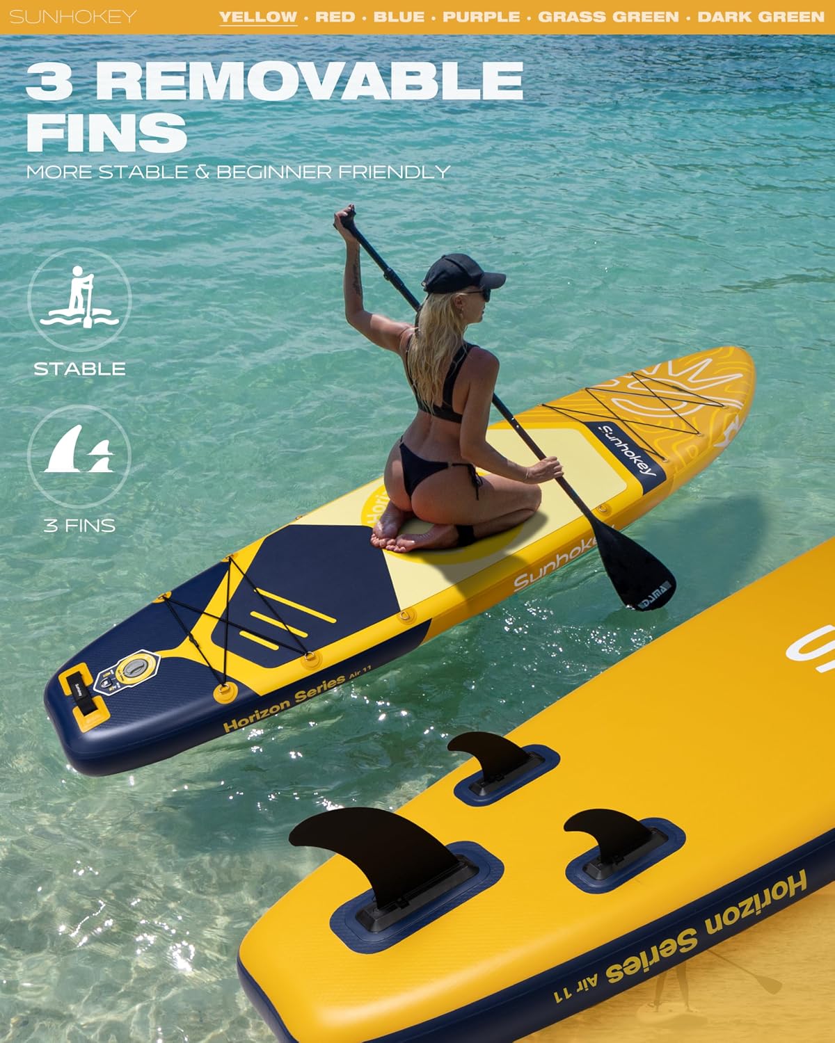 11'×34'' Extra Wide Inflatable Paddle Board with Seam Welded Technology, Stand Up Paddle Board, 420lb Capacity for Adults, Sup Board for All-Level with 2-Blade Paddle/Dual-Action Pump/Leash