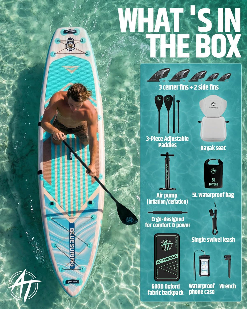 12'x36 Inflatable Paddle Board, 500lbs Extra Wide Stand Up Paddleboard for Adults with Premium SUP Accessories Kit & Backpack, Blow Up Kayak Non-Slip Stable Deck Boat for Yoga Fishing Surf