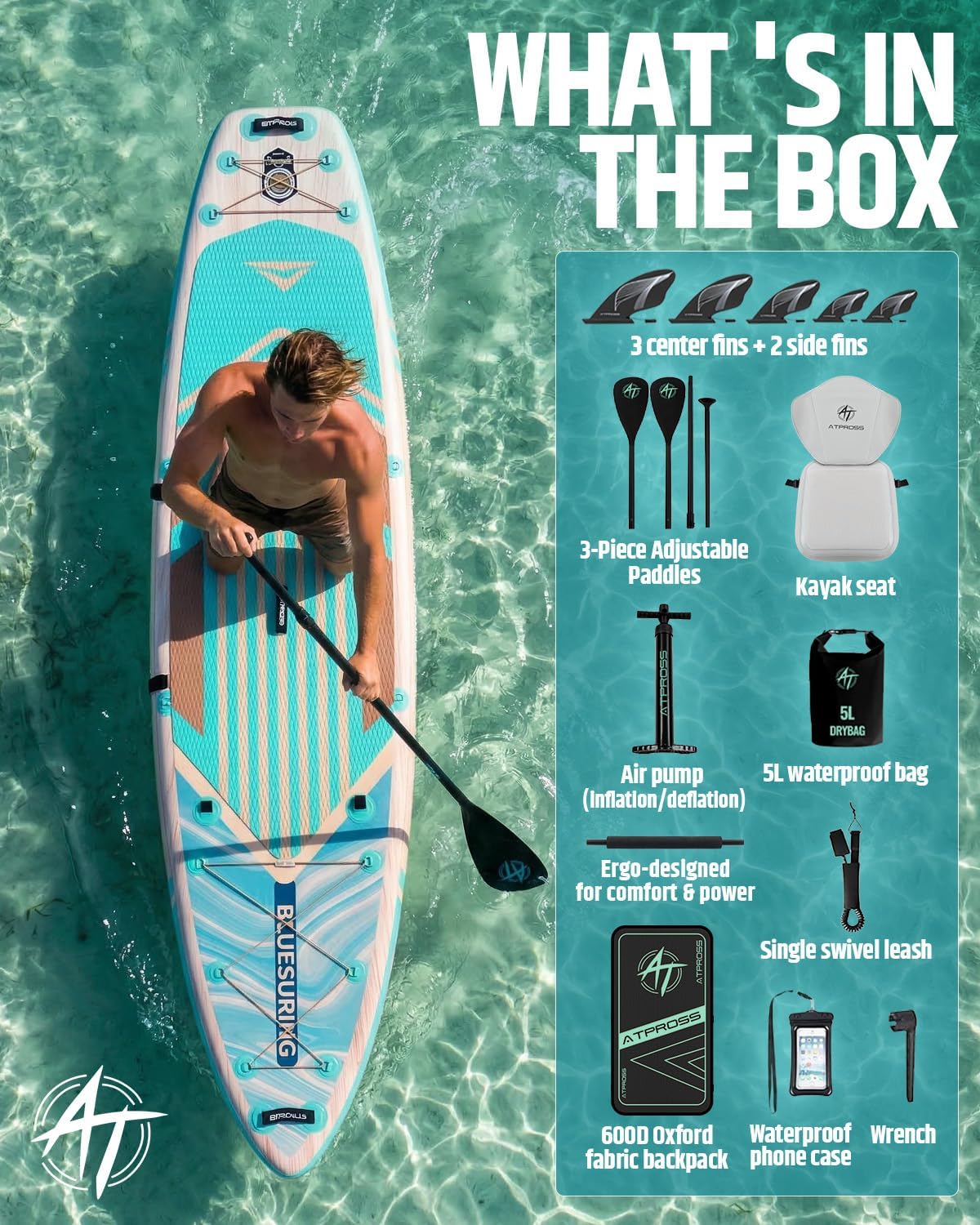 12'x36 Inflatable Paddle Board, 500lbs Extra Wide Stand Up Paddleboard for Adults with Premium SUP Accessories Kit & Backpack, Blow Up Kayak Non-Slip Stable Deck Boat for Yoga Fishing Surf