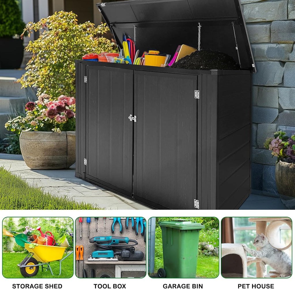 VINGLI 36 Cu. Ft. Outdoor Storage Shed, Heavy Duty Horizontal Yard Storage Shed with Dual Opening, 295 Gallon Storage Bin with Weatherproof Design for Garden Tools, Yard Garbage Bins