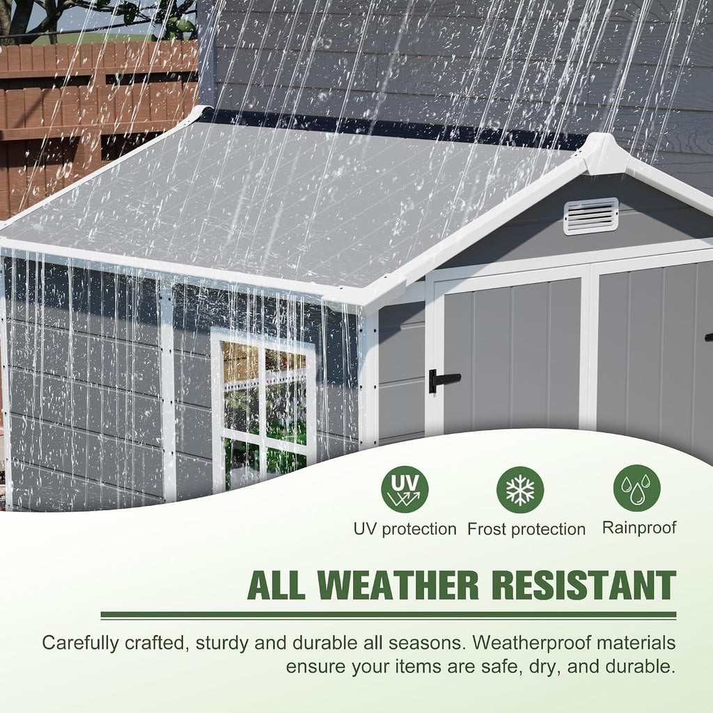 6x6 Resin Outdoor Storage Shed Kit Plastic Sheds Perfect to Store Patio Furniture, Garden Tools Bike Accessories, Beach Chairs and Lawn Mower, Grey & White