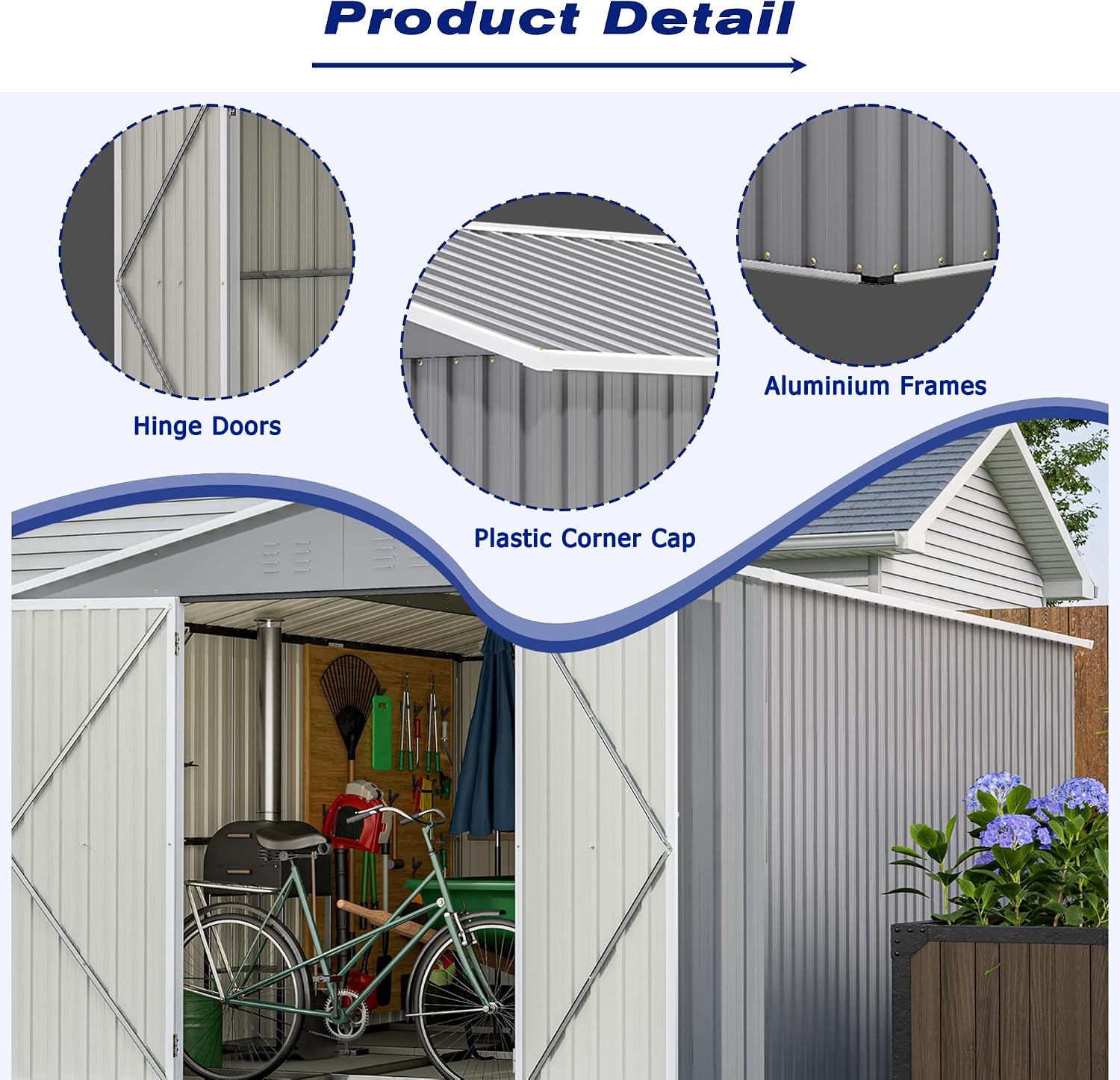 YOPTO 8x12 FT Outdoor Storage Shed W/Floor Frame,Metal Shed W/Double Lockable Doors,Garden Tool House W/ 2 Vents & Sloped Roof,for Backyard Patio Lawn,Gray