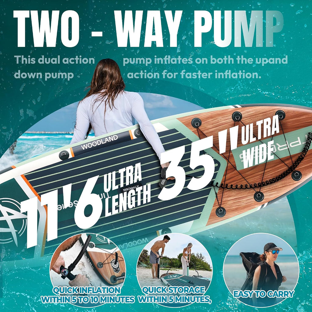 11'6'x35' Inflatable Paddle Board, 450lbs Extra Wide Stand Up Paddleboard for Adults with Premium SUP Accessories Kit & Backpack, Blow Up Kayak Non-Slip Stable Deck Boat for Yoga Fishing Surf