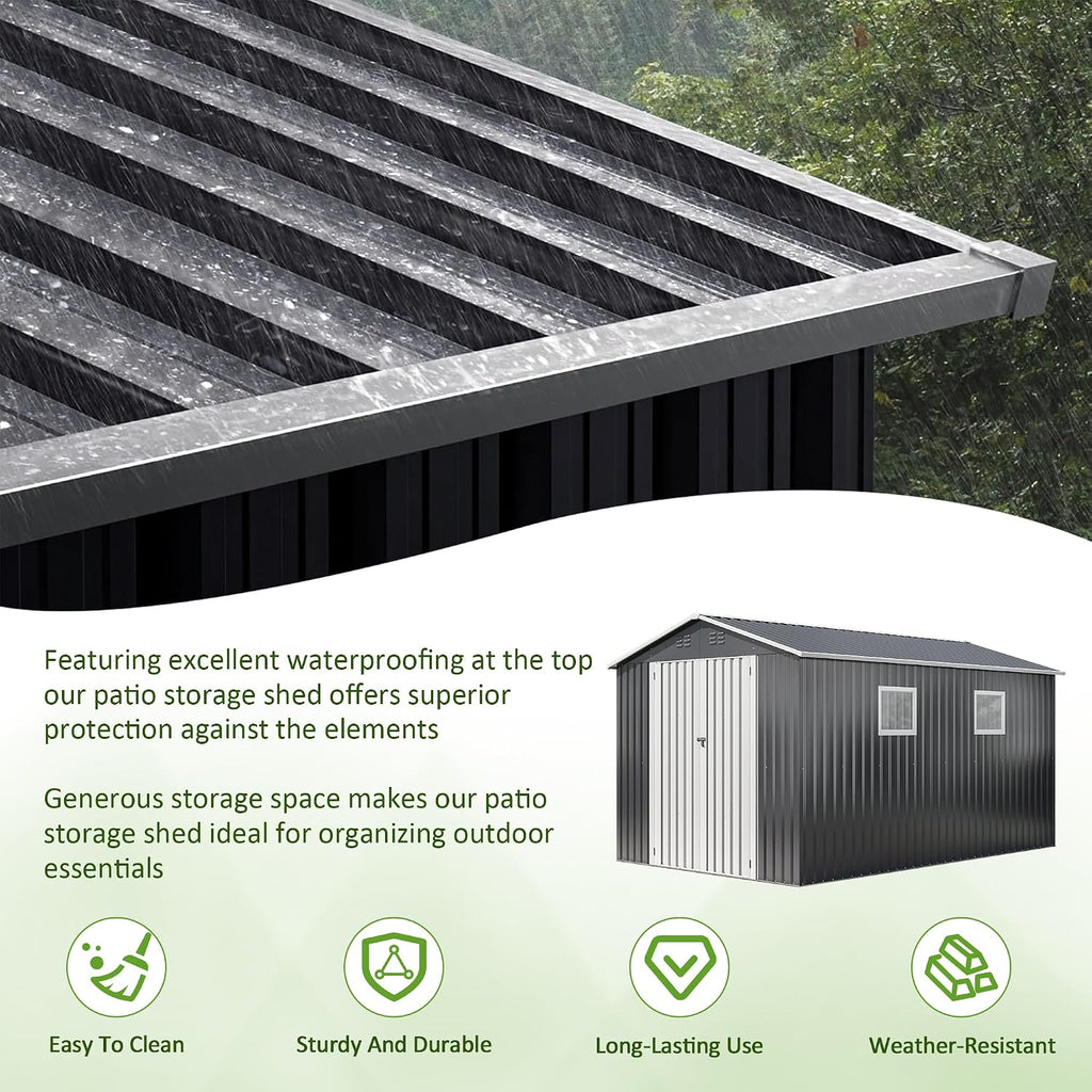 DAUSOLA 8x11.6 FT Outdoor Storage Shed, Metal Garden Tool Shed with Updated Frame Structure, Lockable Doors and Windows, Ideal for Backyard Garden Patio Lawn, Grey