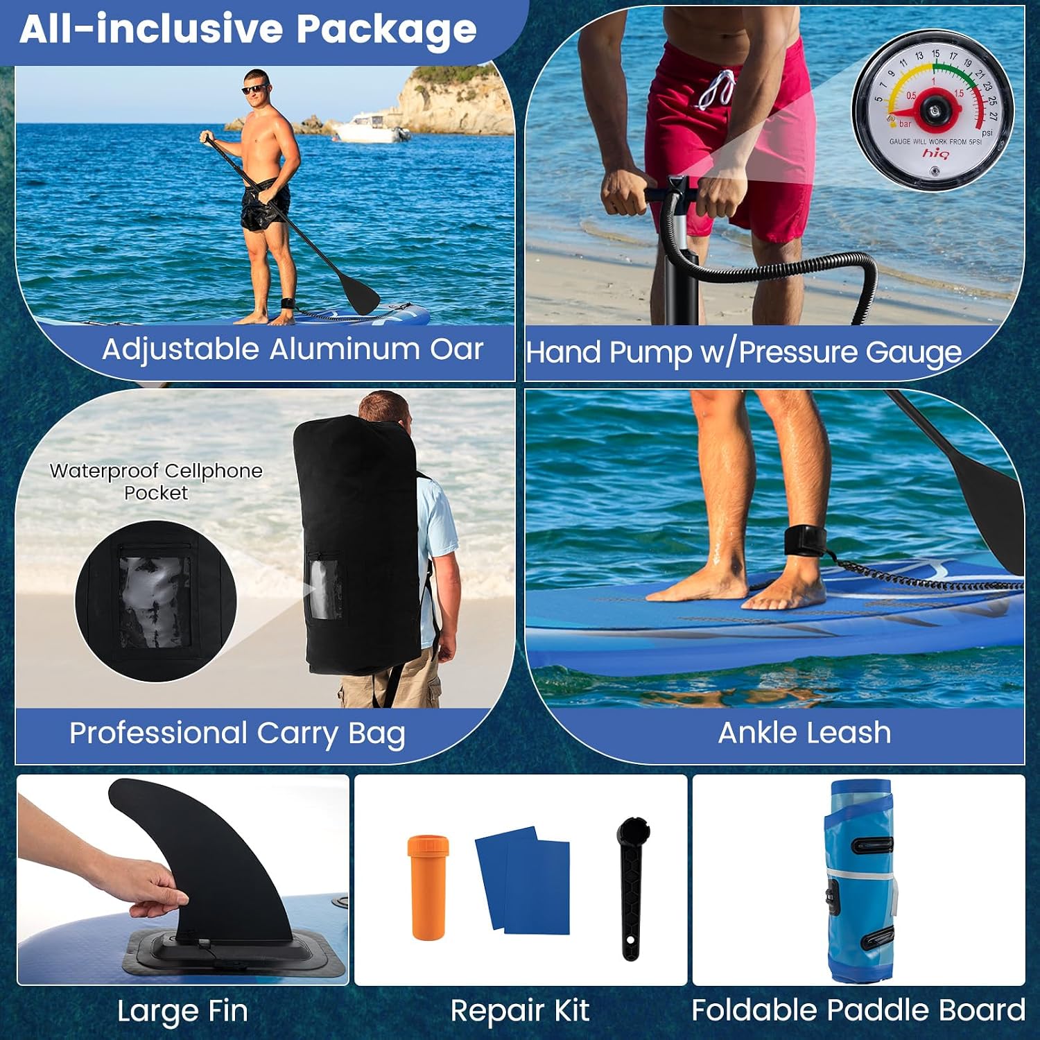 GYMAX Paddle Board, Inflatable Stand Up Paddle Board with SUP Accessories, Removable Fin, Paddle, Pump, Leash & Carry Bag, Blow Up Paddle Boards Standing Boat