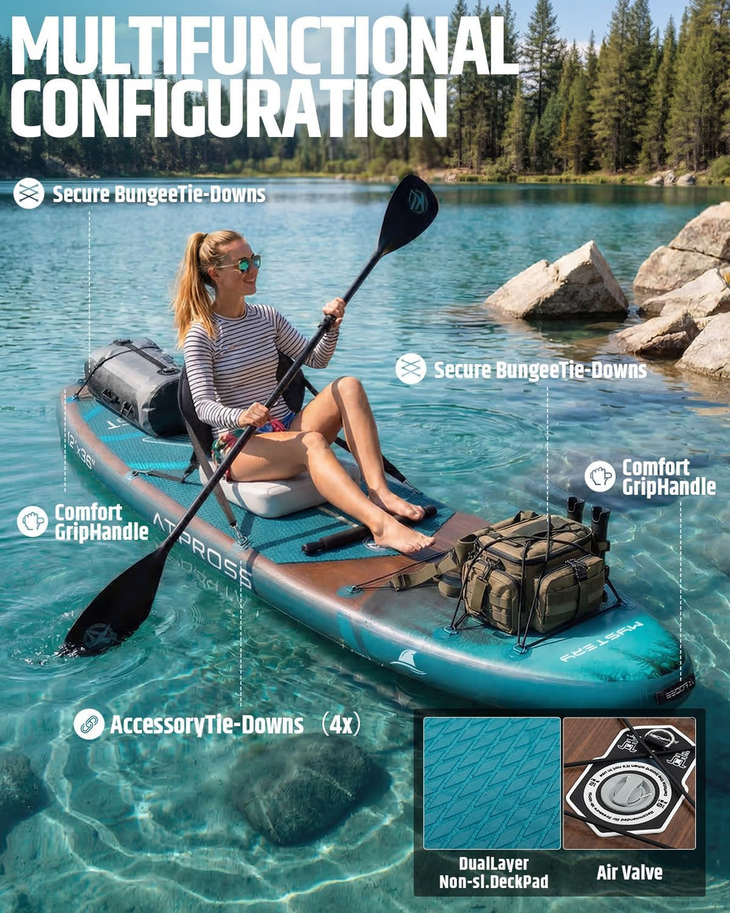 12'x36 Inflatable Paddle Board, 500lbs Extra Wide Stand Up Paddleboard for Adults with Premium SUP Accessories Kit & Backpack, Blow Up Kayak Non-Slip Stable Deck Boat for Yoga Fishing Surf