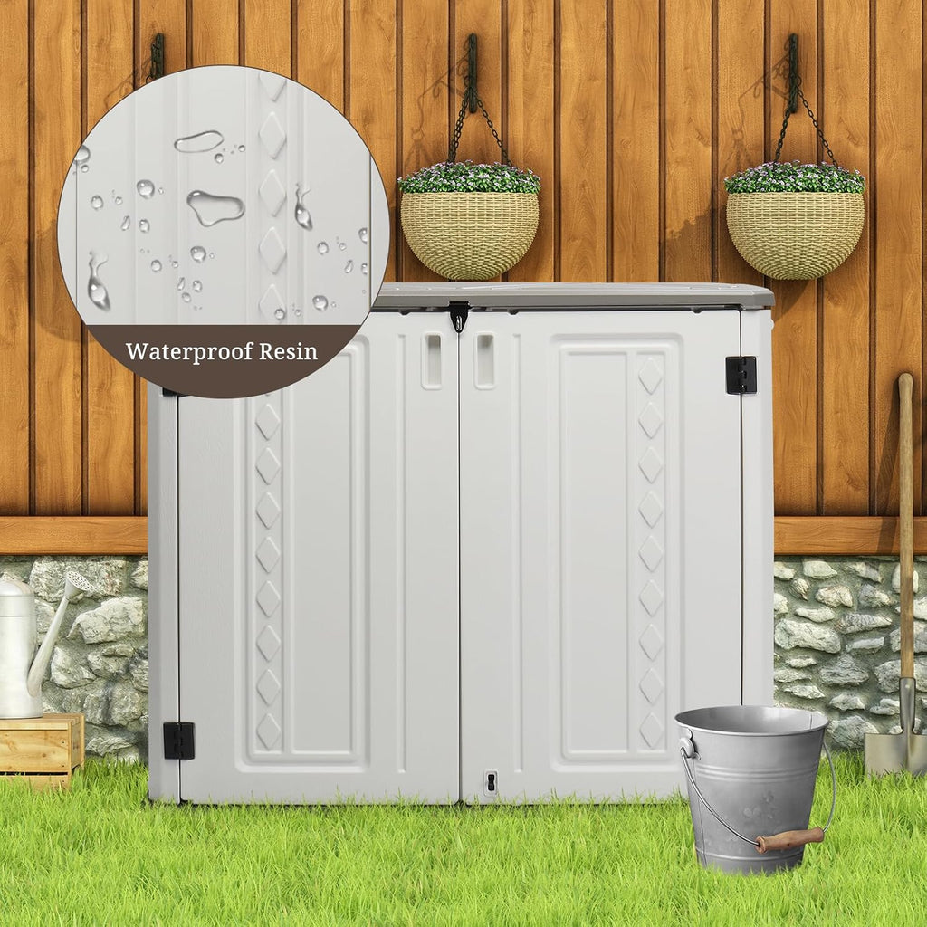 VINGLI Outdoor Horizontal Storage Shed Waterproof with 34 Cubic Feet Storage Space, 50' x 29' x 41' Patio Storage Cabinets for Garbage Cans, Bike, Tools， Deck Box for Yard, Porch, Garden, White