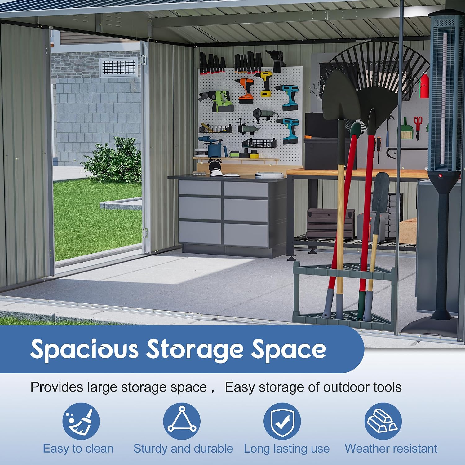 YOPTO 10x10 FT Outdoor Storage Shed,Large Metal Tool Sheds with Updated Frame Structure and Lockable Doors, Garden Shed for Backyard Patio Lawn, Black