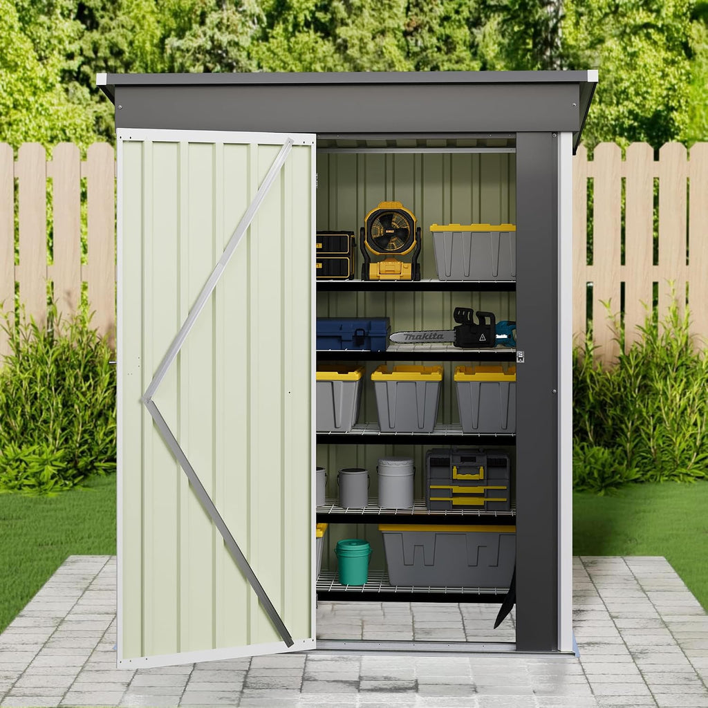 JUMMICO Metal Outdoor Storage Shed 5 x 3 FT Metal Shed with Lockable Door,Waterproof Garden Tool Shed Storage House for Backyard Patio Lawn,White