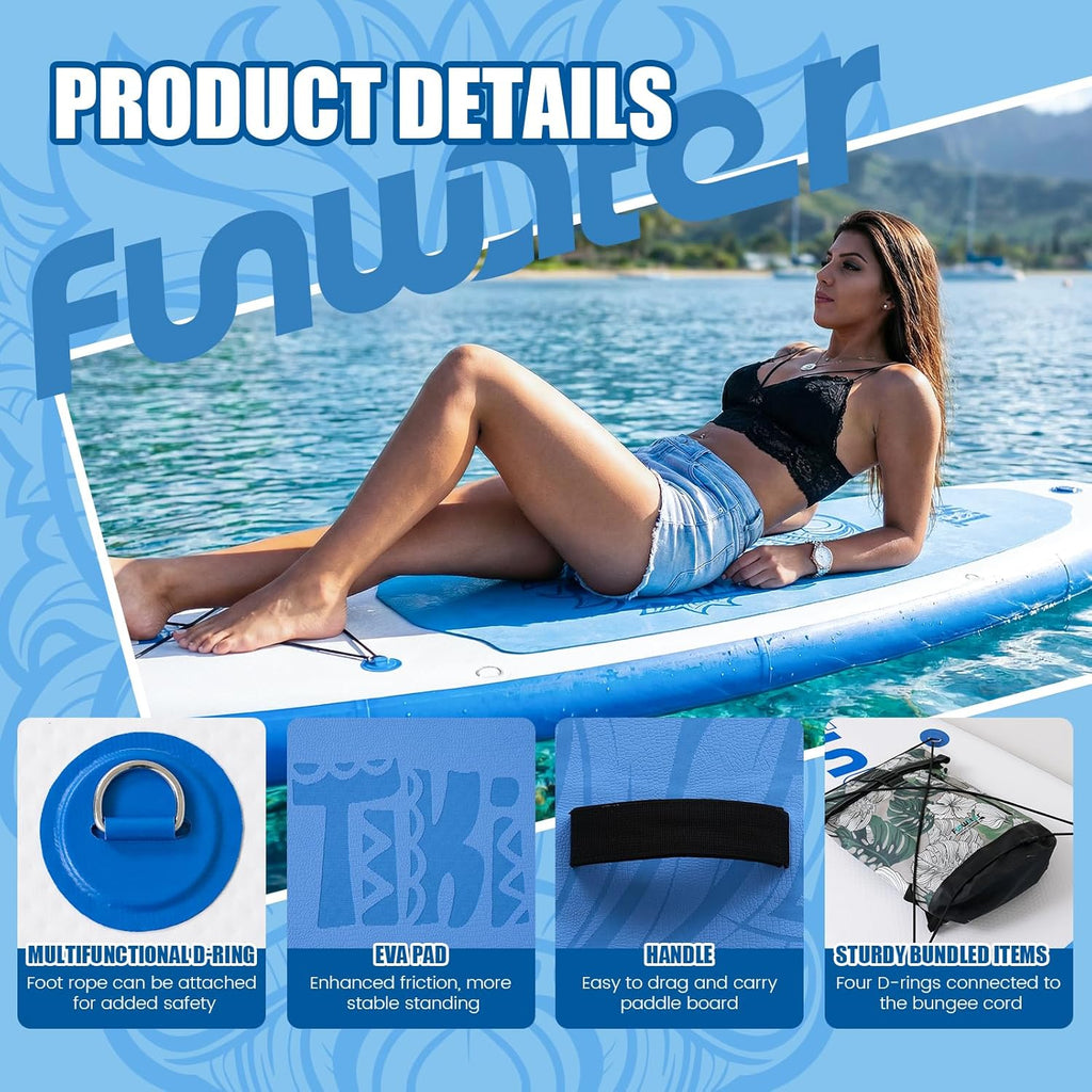 FunWater Inflatable Ultra-Light Stand Up Paddle Board for All Skill Levels with Premium SUP Paddleboard Accessories,Non-Slip Comfort Deck for Youth & Adults