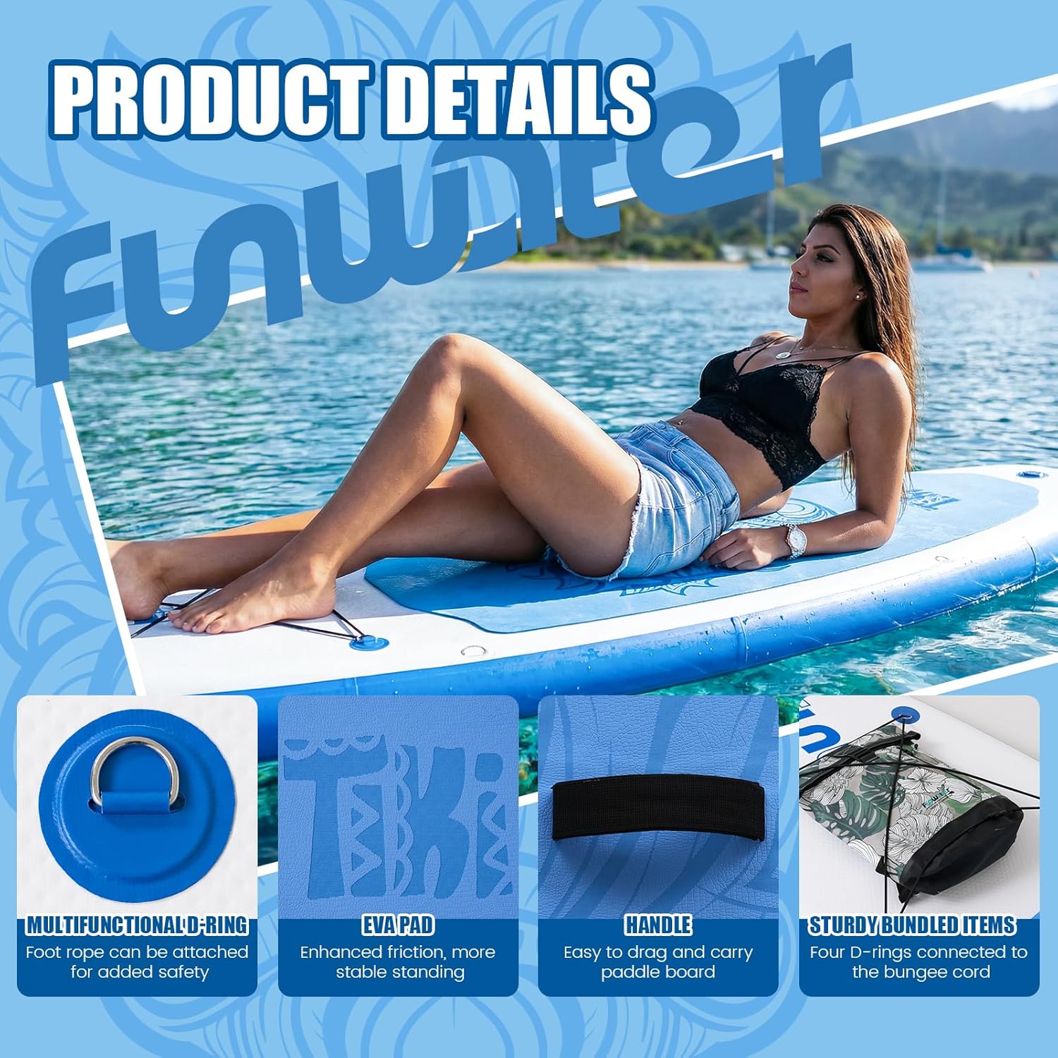 FunWater Inflatable Ultra-Light Stand Up Paddle Board for All Skill Levels with Premium SUP Paddleboard Accessories,Non-Slip Comfort Deck for Youth & Adults