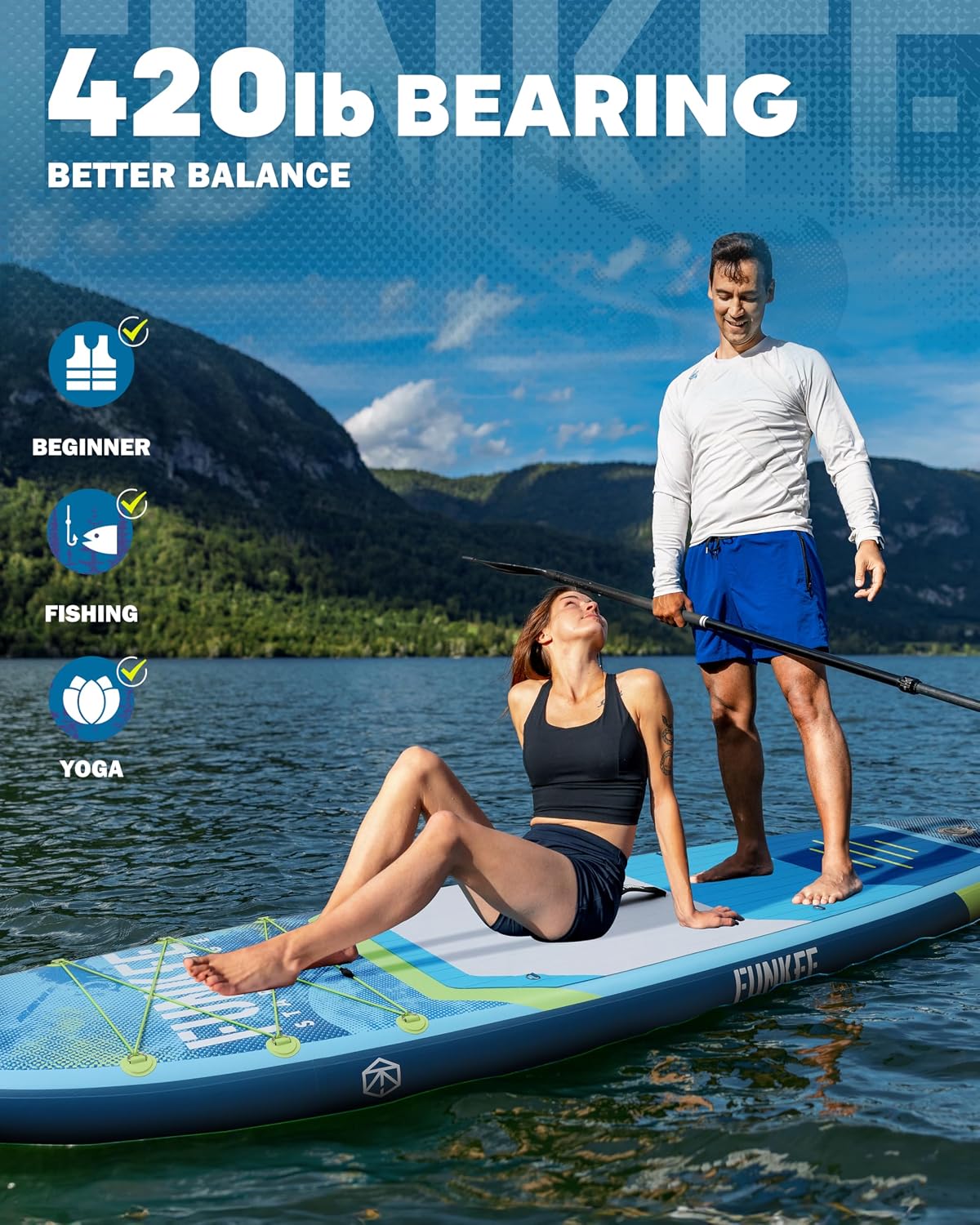 11'×34'×6' Extra Wide Inflatable Stand Up Paddle Board, Sup Board with Removable Fins, Backpack, Floating Paddle, Safety Leash, Floating Phone Case for Adults & Youth of All Skill Levels