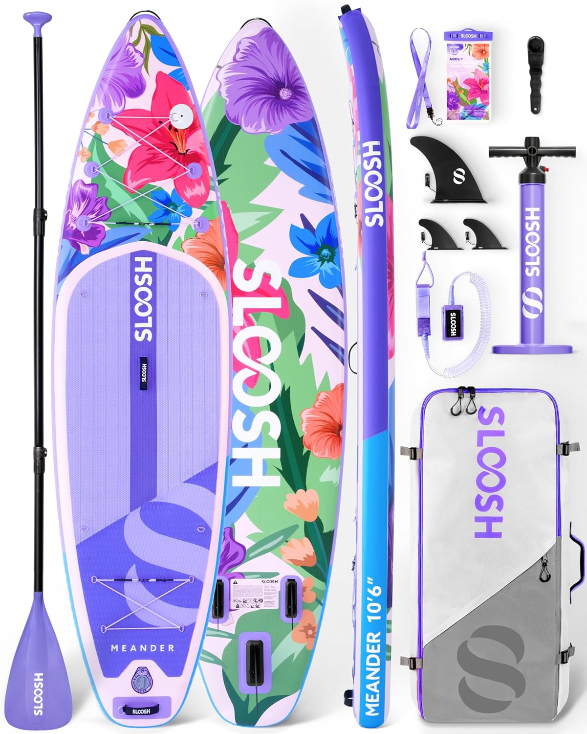 SLOOSH Inflatable Stand Up Paddle Board, 10'6' Inflatable Paddle Boards with Premium Accessories, Non-Slip EVA Deck, Ultra-Light Carry Bag Pump, Meander SUP for Youth & Adults
