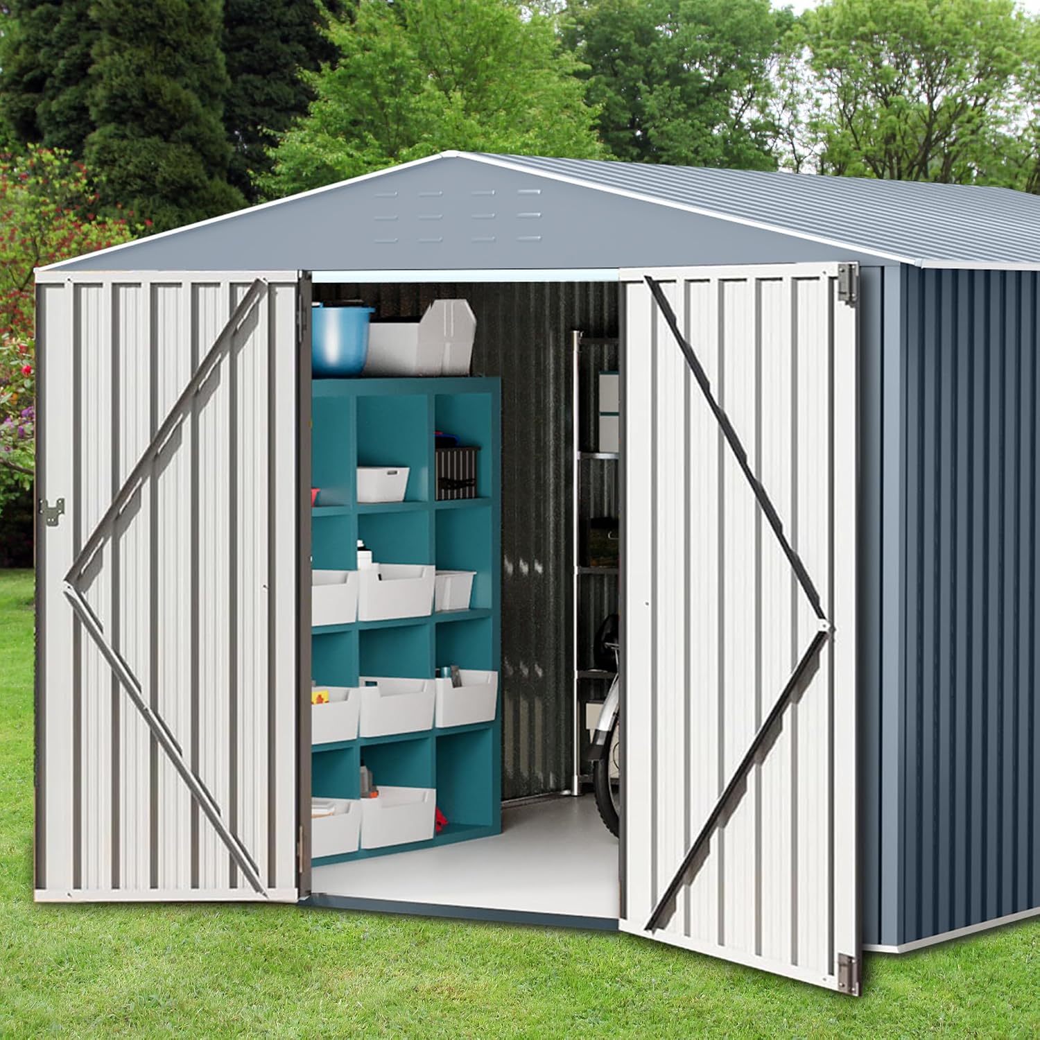 Large Metal Storage Shed, 8x12 FT Outside Storage Shed, Outdoor Storage Tool Shed with Lockable Doors and Air Vents, Garden Sheds for Backyard